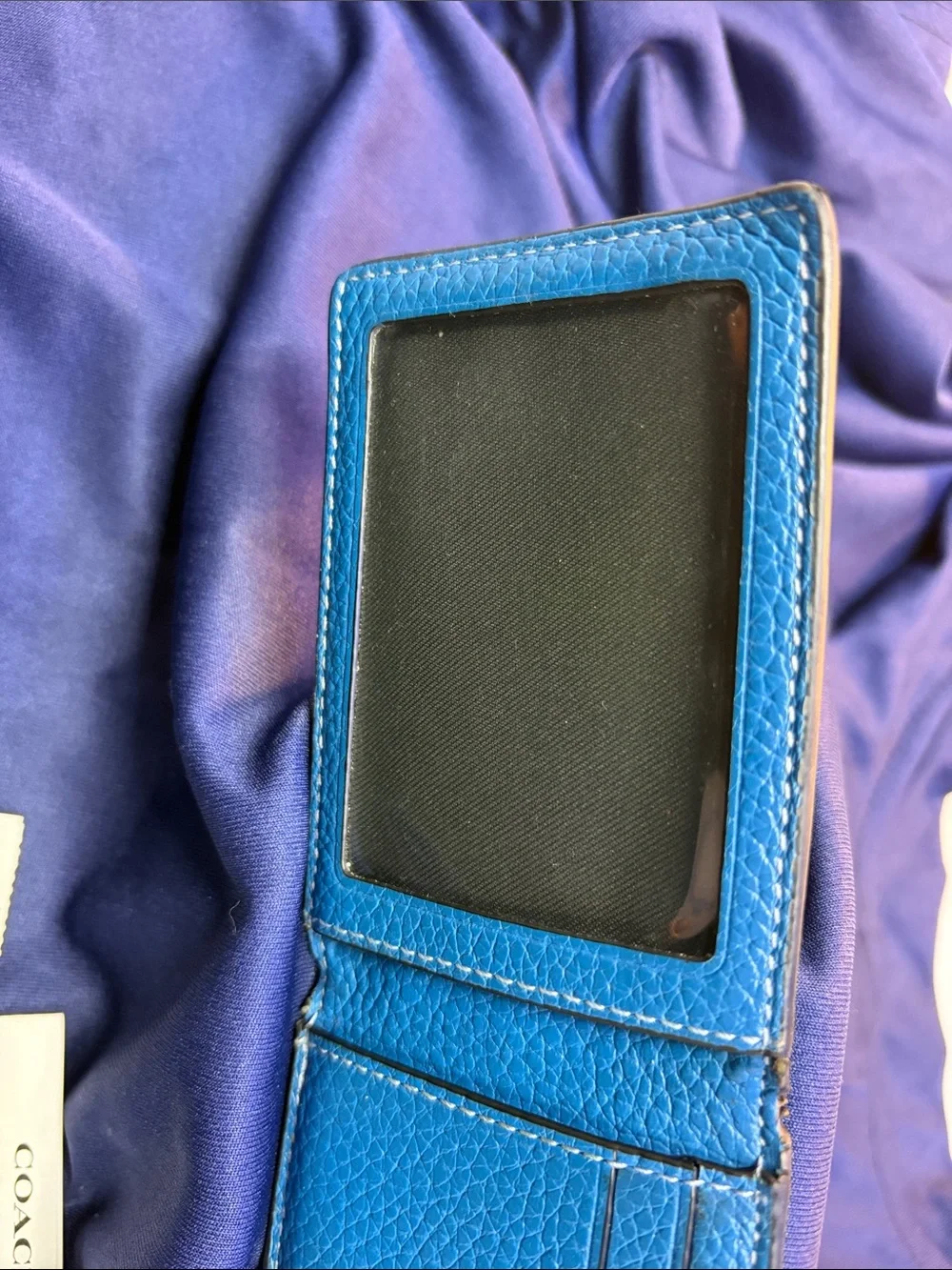 Coach Bright Blue Pebbled Leather ID & Card Holder